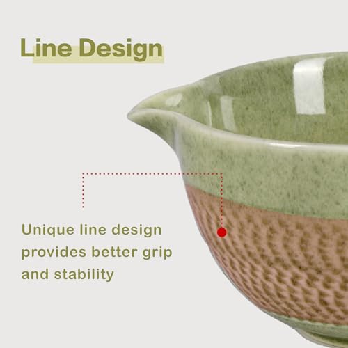 CAMATET Matcha Bowl with Spout, 500 ml/18 oz Ceramic Matcha Mixing Bowl, Japanese Ceremonial Matcha Chawan for Matcha Powder/Salad/Fruit/Soup/Tea - Matcha Green - Image 2