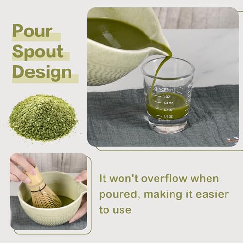 CAMATET Matcha Bowl with Spout, 500 ml/18 oz Ceramic Matcha Mixing Bowl, Japanese Ceremonial Matcha Chawan for Matcha Powder/Salad/Fruit/Soup/Tea - Matcha Green - Image 3