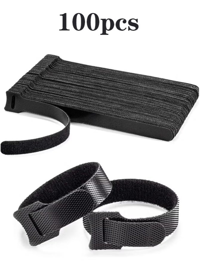 100PCS Reusable Cable Ties, Black Adjustable 6-Inch Cord Organizer Ties, Multi-purpose Hook Loop Cable Management Wire Ties for Organizing Home, Office, Data Centers