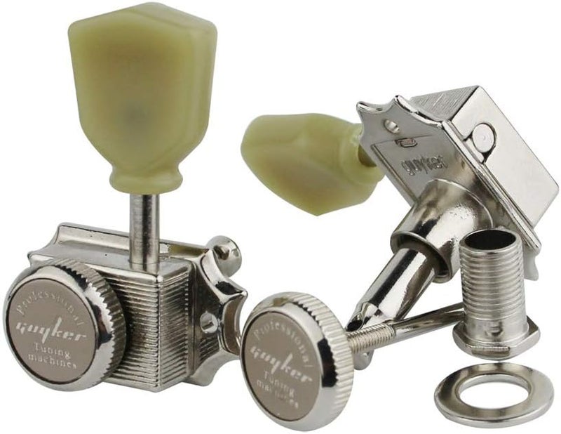 guyker 6Pcs Guitar Locking String Tuning Pegs (3R + 3L) – 1:15 Vintage Deluxe Style Tuners Key Machine Heads Set with Keystone Knob Replacement for Les Paul Style Electric or Acoustic Guitar - Nickel - Image 4