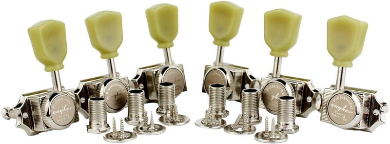 guyker 6Pcs Guitar Locking String Tuning Pegs (3R + 3L) – 1:15 Vintage Deluxe Style Tuners Key Machine Heads Set with Keystone Knob Replacement for Les Paul Style Electric or Acoustic Guitar - Nickel - Image 1