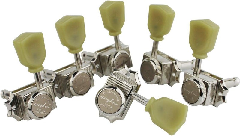 guyker 6Pcs Guitar Locking String Tuning Pegs (3R + 3L) – 1:15 Vintage Deluxe Style Tuners Key Machine Heads Set with Keystone Knob Replacement for Les Paul Style Electric or Acoustic Guitar - Nickel - Image 2