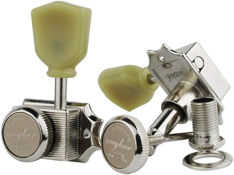 guyker 6Pcs Guitar Locking String Tuning Pegs (3R + 3L) – 1:15 Vintage Deluxe Style Tuners Key Machine Heads Set with Keystone Knob Replacement for Les Paul Style Electric or Acoustic Guitar - Nickel - Image 5