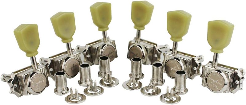 guyker 6Pcs Guitar Locking String Tuning Pegs (3R + 3L) – 1:15 Vintage Deluxe Style Tuners Key Machine Heads Set with Keystone Knob Replacement for Les Paul Style Electric or Acoustic Guitar - Nickel - Image 3