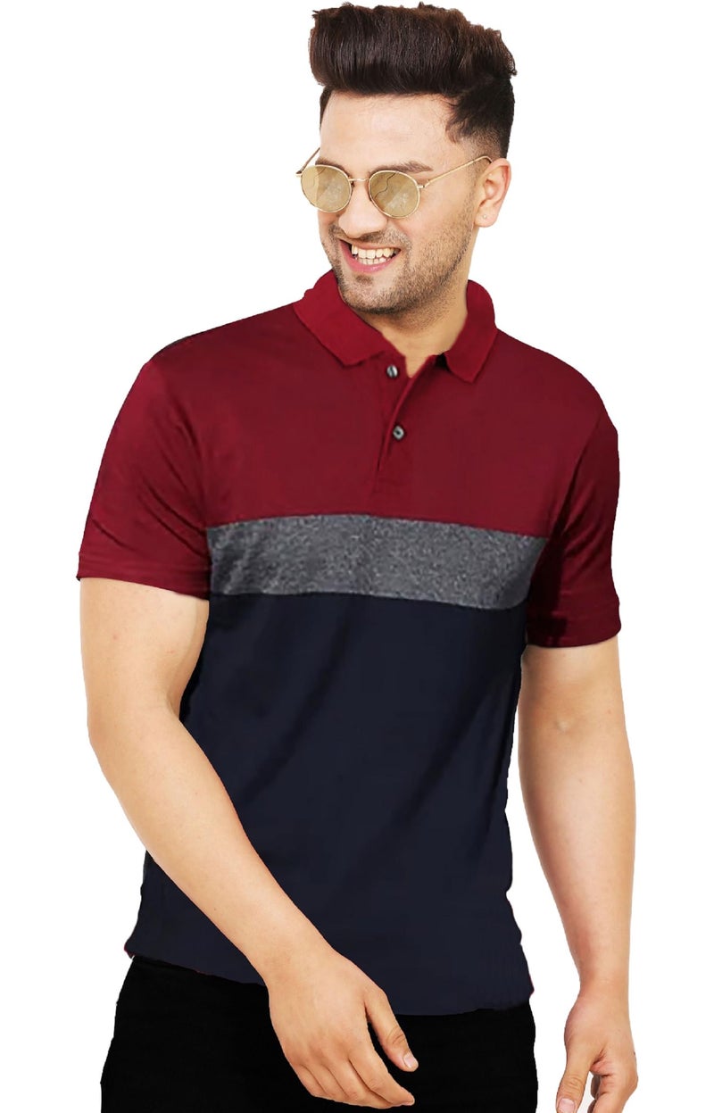 LEOTUDE Men's Regular Fit Half Sleeve Matty Polo T-Shirt (P52|P71_Black_Navy_XL) - Image 1