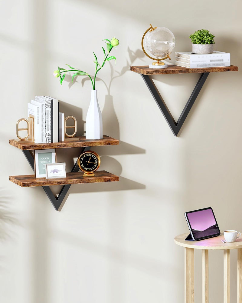 CHOEZON Floating Shelves for Wall, Wall Mounted Shelf Set of 2, DIY Hanging Shelf for Wall Decor, for Living Room Bedroom Bathroom Kitchen, Rustic Brown TBJ11BF - Image 1