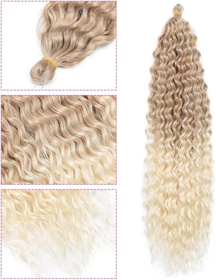 DSOAR Deep Twist Crochet Hair Hair Bundles Water Wave Synthetic Hair Extension Curly Braiding Ombre Curl Braiding Hairpiece, 22 Inch 3 Packs 27/613# - Image 4