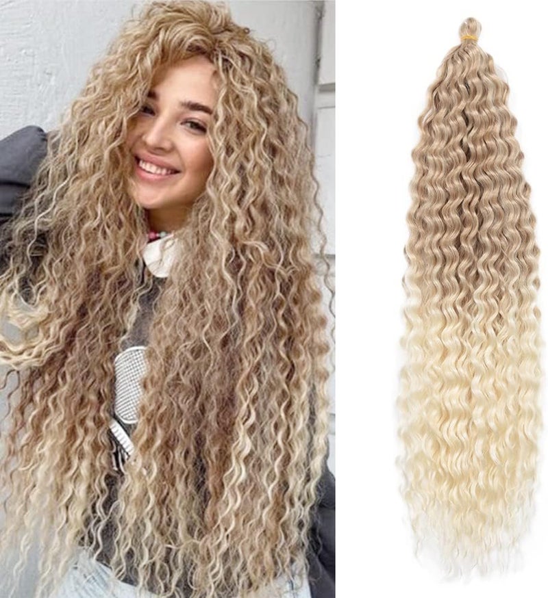 DSOAR Deep Twist Crochet Hair Hair Bundles Water Wave Synthetic Hair Extension Curly Braiding Ombre Curl Braiding Hairpiece, 22 Inch 3 Packs 27/613# - Image 1