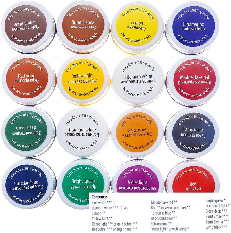 Master Class Professional Gouache Colors - 16 x 20 ml Jars Nevskaya Palitra Paints from Russia - Image 3