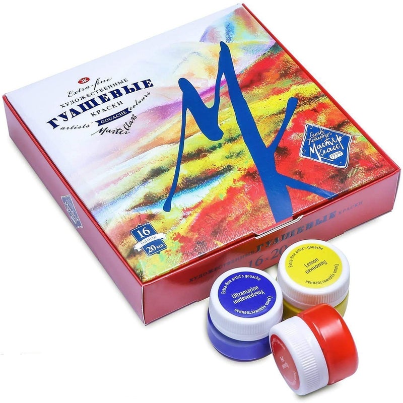 Master Class Professional Gouache Colors - 16 x 20 ml Jars Nevskaya Palitra Paints from Russia - Image 1