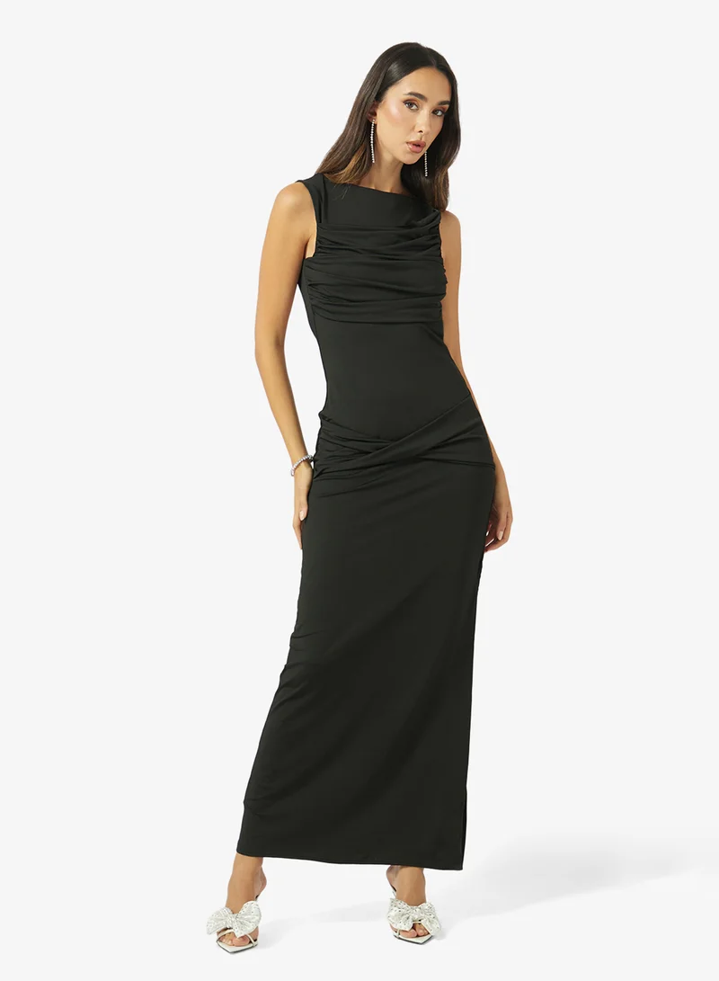 Ginger Draped Bodycon Dress with Golden Accent Detail
