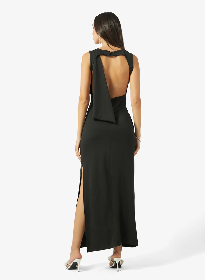 Ginger Draped Bodycon Dress with Golden Accent Detail