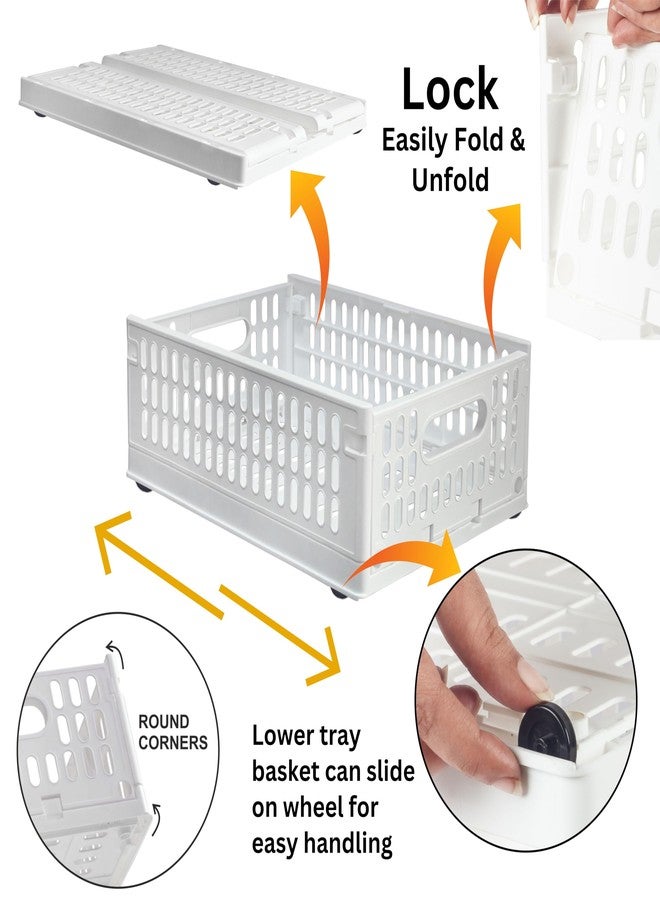 Aditya polymers Plastic Storage Crates 10 Kg Capacity White | 2 Pc Set Foldable Stackable Rectangular Storage Bins with Wheels & Side Handles | Collapsible Multipurpose Organizer for Kitchen Pantry Laundry Bathroom - Image 2