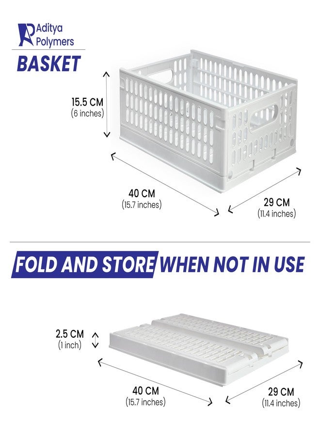 Aditya polymers Plastic Storage Crates 10 Kg Capacity White | 2 Pc Set Foldable Stackable Rectangular Storage Bins with Wheels & Side Handles | Collapsible Multipurpose Organizer for Kitchen Pantry Laundry Bathroom - Image 3