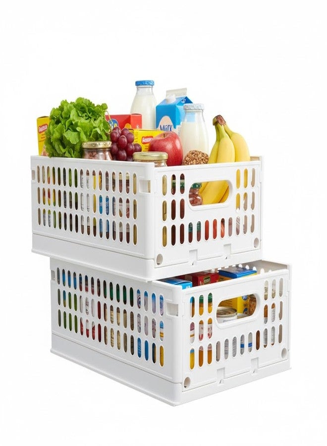 Aditya polymers Plastic Storage Crates 10 Kg Capacity White | 2 Pc Set Foldable Stackable Rectangular Storage Bins with Wheels & Side Handles | Collapsible Multipurpose Organizer for Kitchen Pantry Laundry Bathroom - Image 1