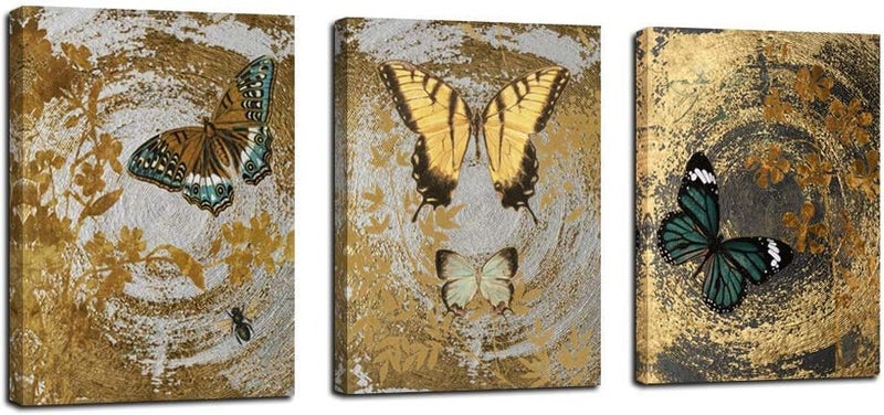 Arjun Abstract Gold Butterfly Paintings Modern Canvas Wall Art - Image 1