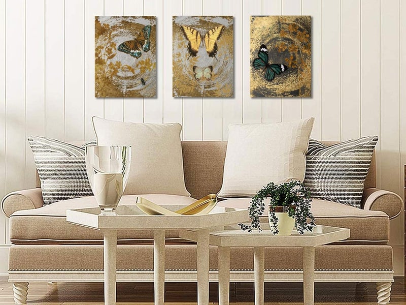 Arjun Abstract Gold Butterfly Paintings Modern Canvas Wall Art - Image 2