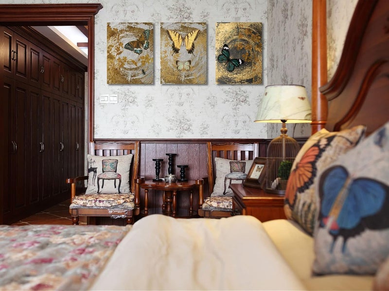 Arjun Abstract Gold Butterfly Paintings Modern Canvas Wall Art - Image 3