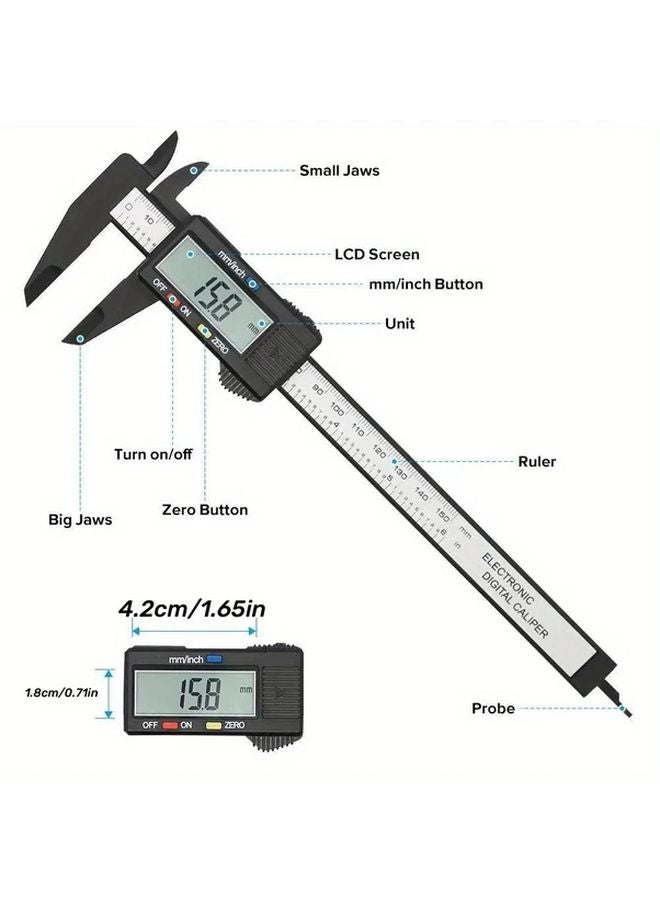 Black Digital Caliper 0 150mm LCD Display High Precision Measuring Tool - Image 5