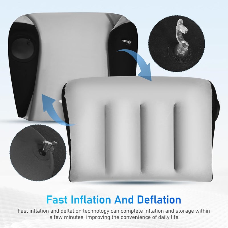 Inflatable Travel Pillow PVC Flocking Triangle Cushion Press-Inflatable Camping Nap Pillow Portable Outdoor Sleeping Support Gray - Image 3