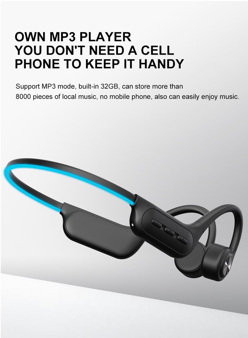 caijin Bone conduction swimming sports headphones, neck-hanging night running waterproof bone conduction headphones, IP68 waterproof, with night running light, 32GB capacity, suitable for swimming/night running/sports - Image 5
