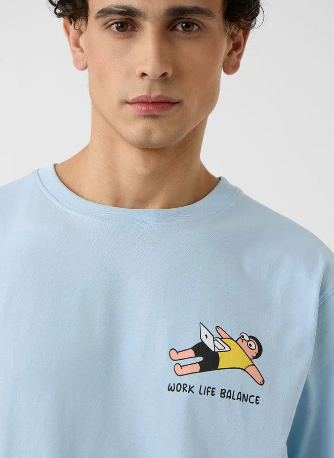 The Souled Store  The Souled Store Men's Oversized Graphic Print T-Shirt in Blue  | Best Price UAE
