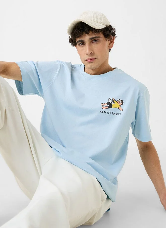 ذا سوليد ستور The Souled Store Men's Oversized Graphic Print T-Shirt in Blue