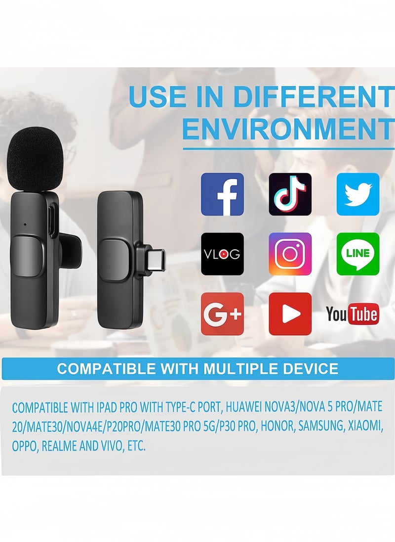 Angola Panda Wireless Lavalier Microphone for Type-C Phone- Plug-Play Wireless Mic with 2 Microphone for type-C Android/Phone/Ipad/notbook/Laptop and iPhone Video Recording- Interview- Vlog- Auto Sync and Noise Reduction- 2.4 GHZ  - Image 5