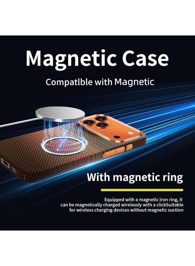 لحافظة آيفون 17 برو ماكس: نسيج من ألياف الكربون متوافق مع الشحن المغناطيسي - نحيف للغاية وخفيف الوزن مقاوم للصدمات - تصميم أنيق وبسيط لمحترفي الأعمال (ذهبي، 17 برو ماكس) - Image 2