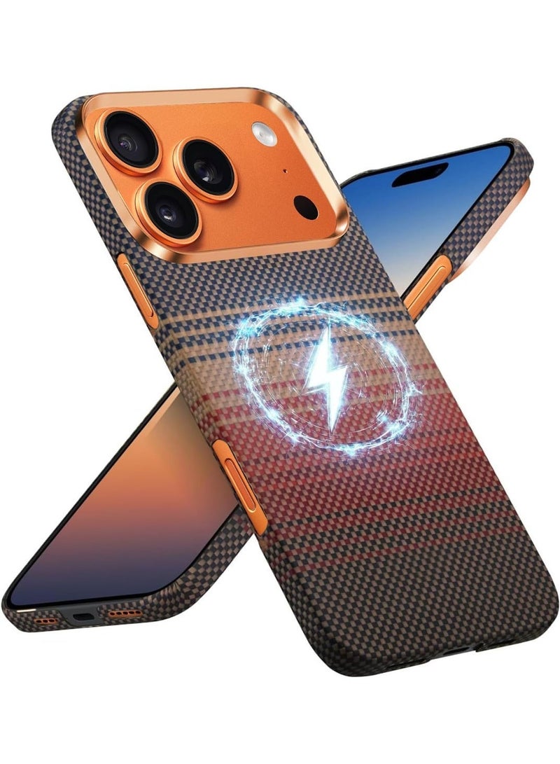 لحافظة آيفون 17 برو ماكس: نسيج من ألياف الكربون متوافق مع الشحن المغناطيسي - نحيف للغاية وخفيف الوزن مقاوم للصدمات - تصميم أنيق وبسيط لمحترفي الأعمال (ذهبي، 17 برو ماكس) - Image 1
