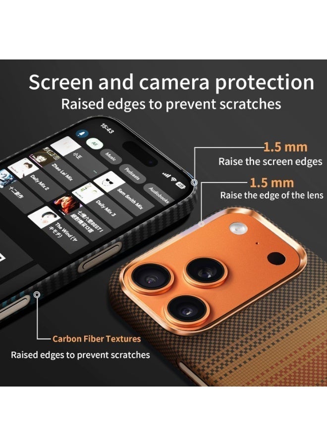 لحافظة آيفون 17 برو ماكس: نسيج من ألياف الكربون متوافق مع الشحن المغناطيسي - نحيف للغاية وخفيف الوزن مقاوم للصدمات - تصميم أنيق وبسيط لمحترفي الأعمال (ذهبي، 17 برو ماكس) - Image 3