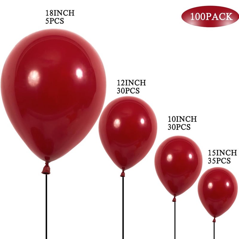 DECGOL Latex Balloons, 100-Pack Different Sizes 18 12 10 5 Inch Party Balloon Garland Kit (Ruby Red) - Image 3