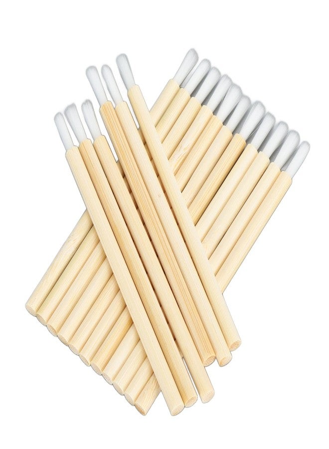 فوكتي ١٠٠ قطعة من فرشاة الشفاه ذات المقبض المصنوع من الخيزران للاستخدام مرة واحدة، فرشاة شفاه محمولة، أداة مكياج، عصا ملمع شفاه، أداة وضع أحمر شفاه لتطويل الرموش، مناسبة لأجهزة المطبخ - Image 1