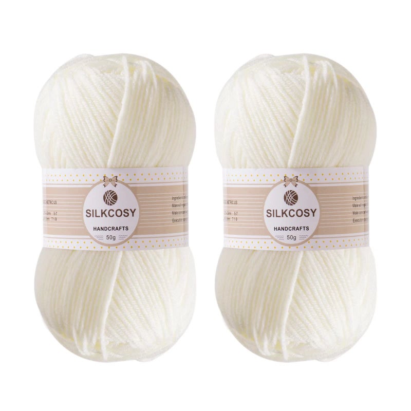 2 Pcs Crochet Yarn Feels Soft 280 Yards Assorted Colors 4ply Acrylic YarnYarn for Crochet Hand KnittingMilky White