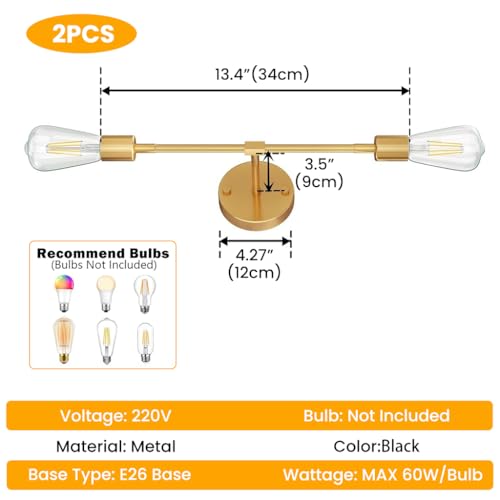ELEPHANTBOAT® 1PCS Wall Lamp Fixtures, Minimalist Industrial Metal Wall Light for Home Decoration, 13.4'' Retro Dual Head Stick Light for Hallway, Living Room, Bedroom, Corridor(No Bulb Included) - Image 2
