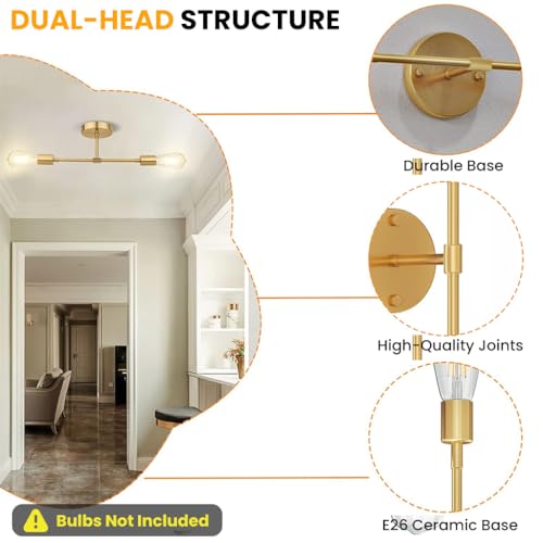 ELEPHANTBOAT® 1PCS Wall Lamp Fixtures, Minimalist Industrial Metal Wall Light for Home Decoration, 13.4'' Retro Dual Head Stick Light for Hallway, Living Room, Bedroom, Corridor(No Bulb Included) - Image 3