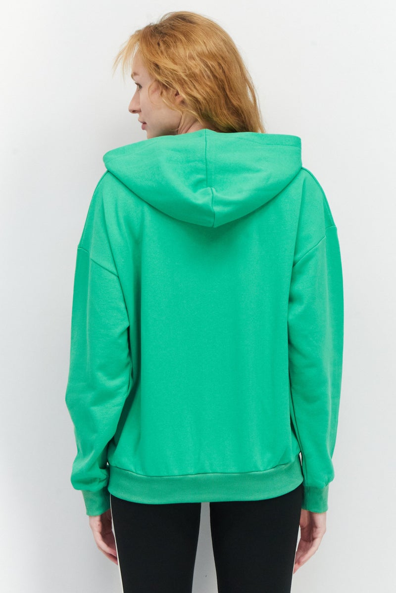 Ocean Pacific Women Hooded Neck Graphic Full Zip Sweatshirt, Island Green - Image 2