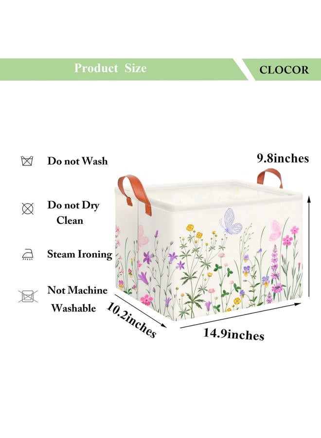 CLOCOR Rectangular Storage Basket Empty,Gift Basket for Kids,Waterproof Toy Bin with Handles,Room Decor(Flower) - Image 2