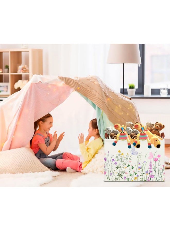 CLOCOR Rectangular Storage Basket Empty,Gift Basket for Kids,Waterproof Toy Bin with Handles,Room Decor(Flower) - Image 3