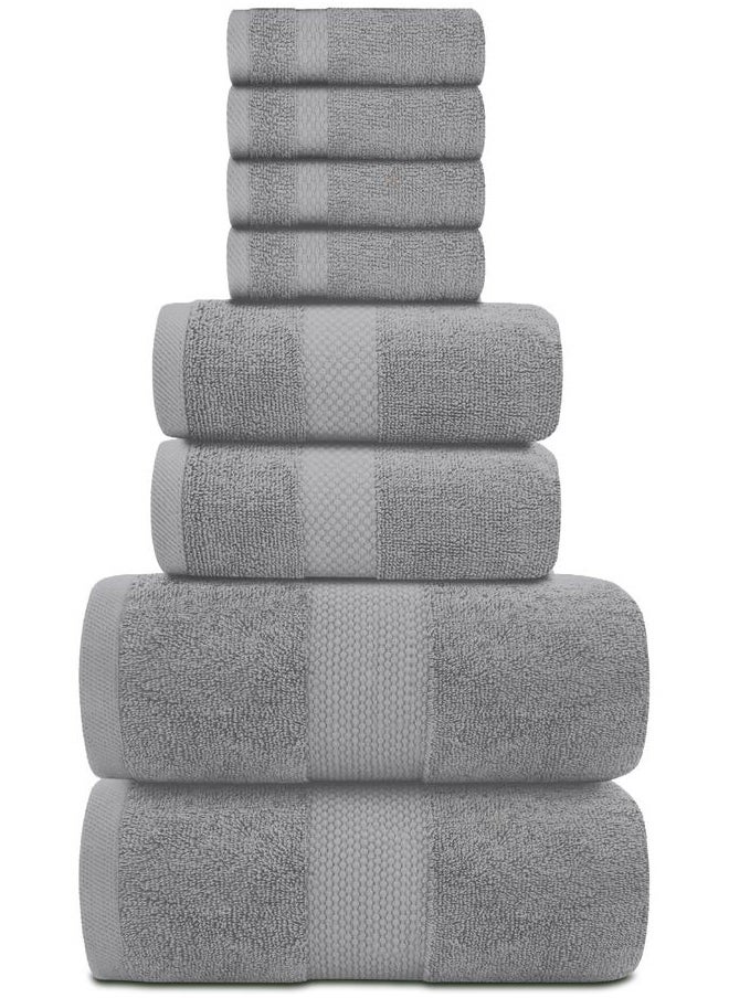 White Classic - Luxury Bath Towel Set of 8 Pieces - 100% Turkish Cotton Highly Absorbent Towels for Bathroom, 2 Luxury Bath Towels 700GSM, 2 Hand Towels, 4 Washcloths, Light Gray - Image 1
