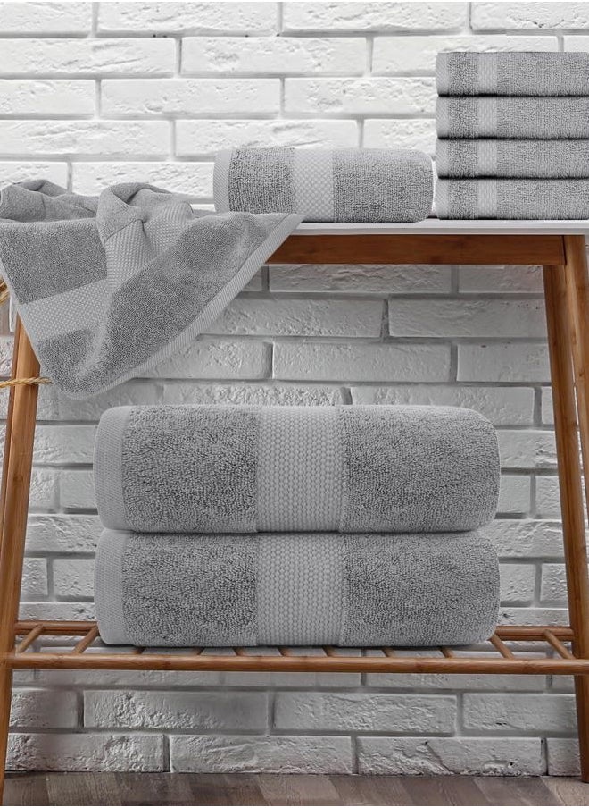 White Classic - Luxury Bath Towel Set of 8 Pieces - 100% Turkish Cotton Highly Absorbent Towels for Bathroom, 2 Luxury Bath Towels 700GSM, 2 Hand Towels, 4 Washcloths, Light Gray - Image 1
