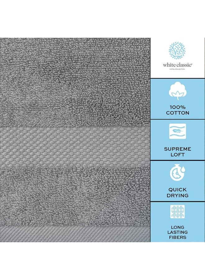 White Classic - Luxury Bath Towel Set of 8 Pieces - 100% Turkish Cotton Highly Absorbent Towels for Bathroom, 2 Luxury Bath Towels 700GSM, 2 Hand Towels, 4 Washcloths, Light Gray - Image 1