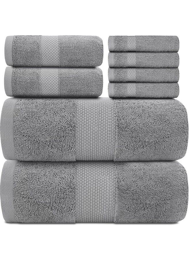 White Classic - Luxury Bath Towel Set of 8 Pieces - 100% Turkish Cotton Highly Absorbent Towels for Bathroom, 2 Luxury Bath Towels 700GSM, 2 Hand Towels, 4 Washcloths, Light Gray - Image 1
