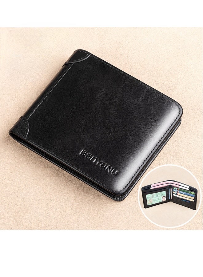 banyanu Wallet Men's Horizontal Genuine Leather Ultra-Thin New Style Wallet Cowhide Black - Image 1