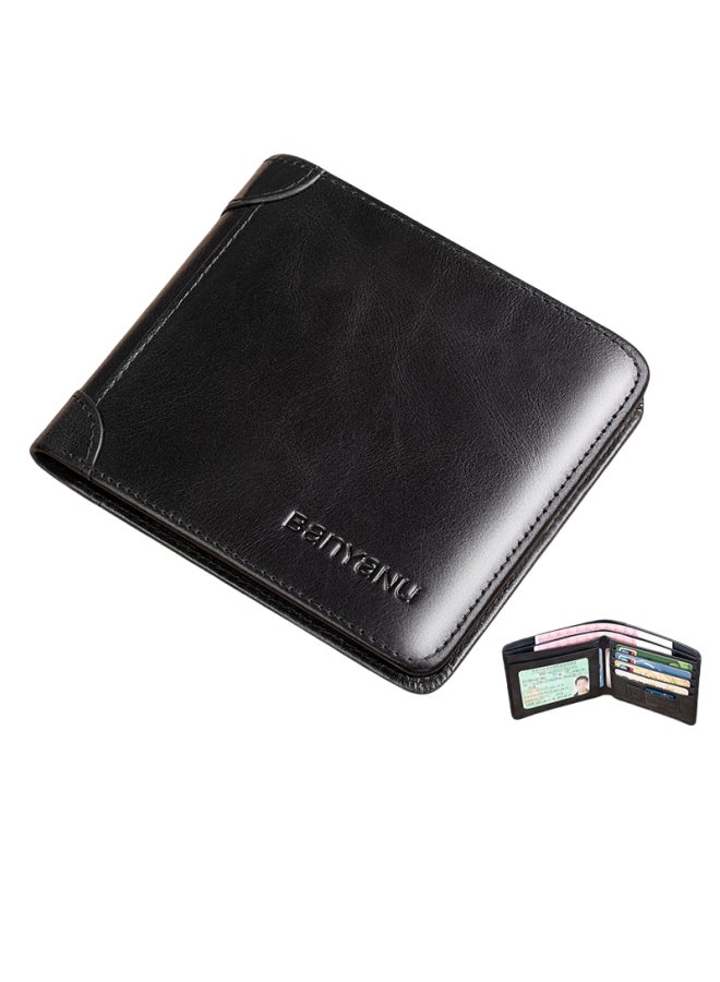 banyanu Wallet Men's Horizontal Genuine Leather Ultra-Thin New Style Wallet Cowhide Black - Image 2