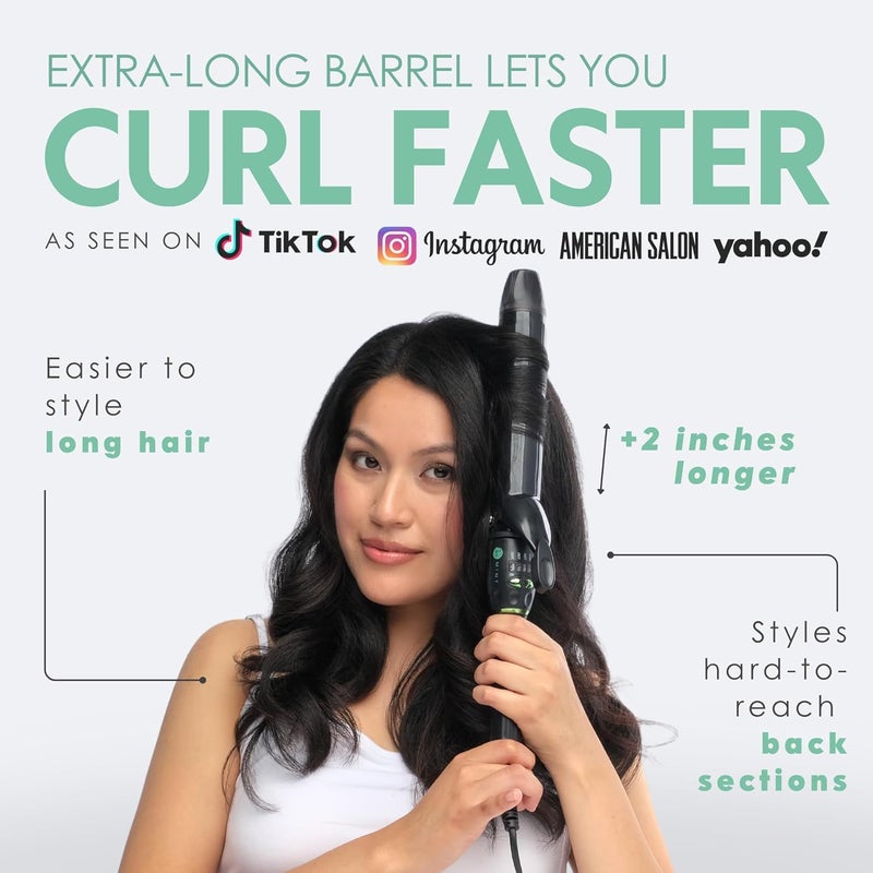Mint Professional Extra Long Hair Curling Iron 1 1/2 inch | 2-Heater Ceramic Barrel That Stays Hot | 1.5 Inch Hair Iron Curler for Beach Waves | Travel-Ready International Dual Voltage - Image 2