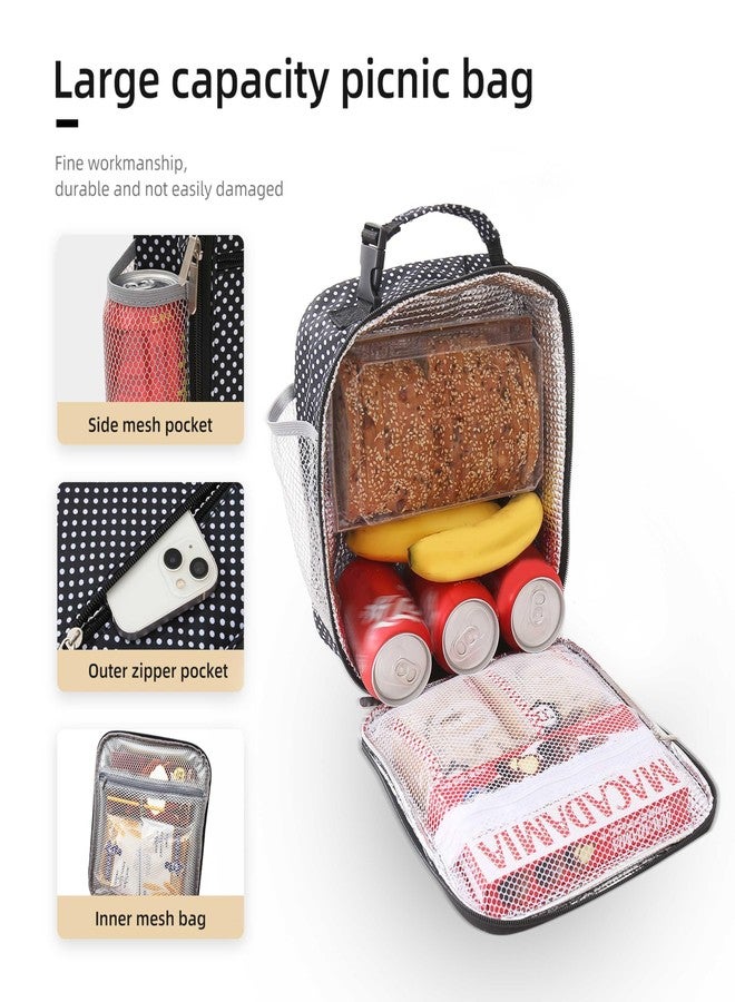 Lovoeo Lunch box Lunch bag for men women Insulated Lunchbox Lunch bags for Work Picnic Travel (Black polka dot) - Image 4