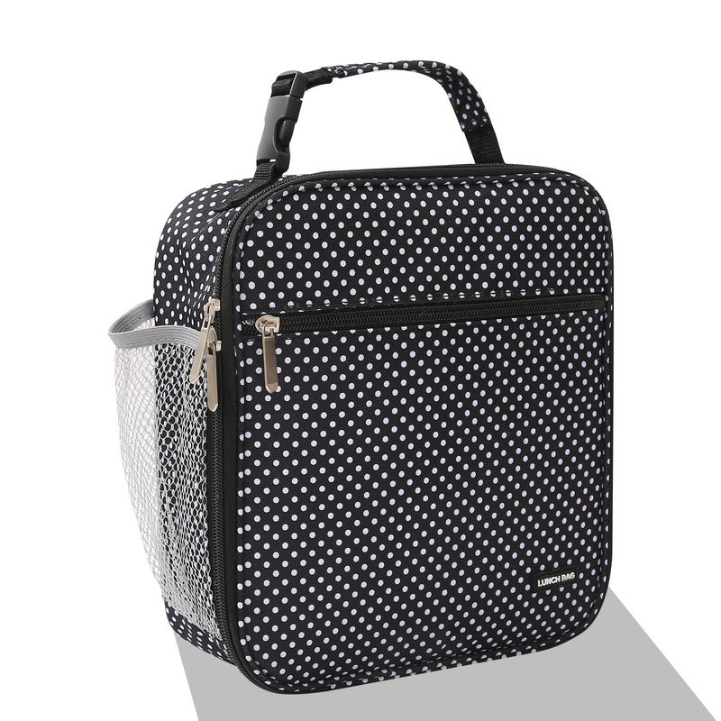 Lovoeo Lunch box Lunch bag for men women Insulated Lunchbox Lunch bags for Work Picnic Travel (Black polka dot) - Image 1