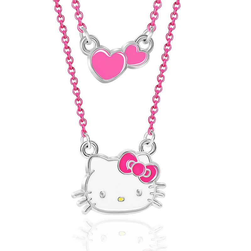 SALLY ROSE Sanrio Hello Kitty Pink Enamel Layered Necklace for Women Official License - Hello Kitty Pendant Necklace Double Strand - Image 1