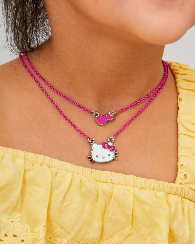 SALLY ROSE Sanrio Hello Kitty Pink Enamel Layered Necklace for Women Official License - Hello Kitty Pendant Necklace Double Strand - Image 3